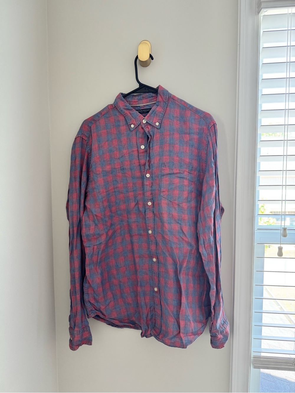 Banana Republic Blue and Red Checked Button-Down Shirt